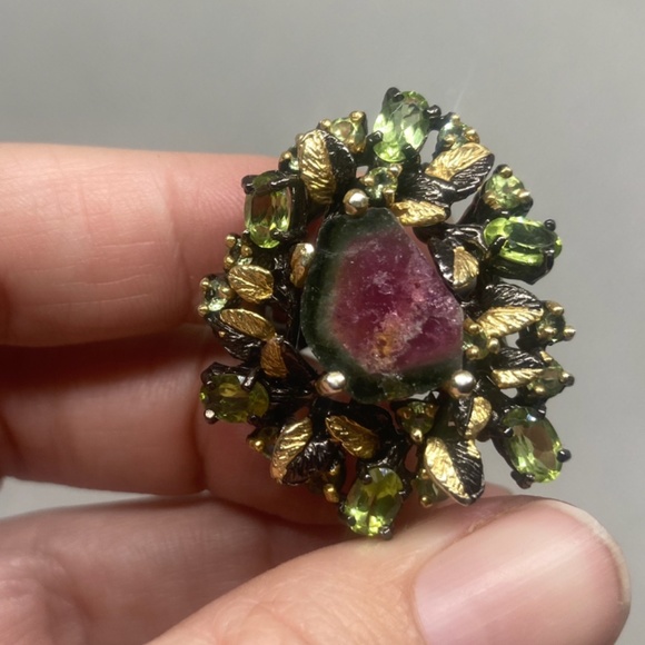 Watermelon Tourmaline Ring, Size 9 - Picture 2 of 12